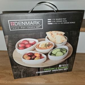 Ceramic & Bamboo Condiment Serving Set, NEW opened box